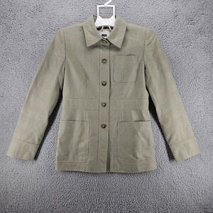 DKNY size 4 Plaid Button-Front Walker‎ Coat Shoulder Pad Greenish Brown Tone